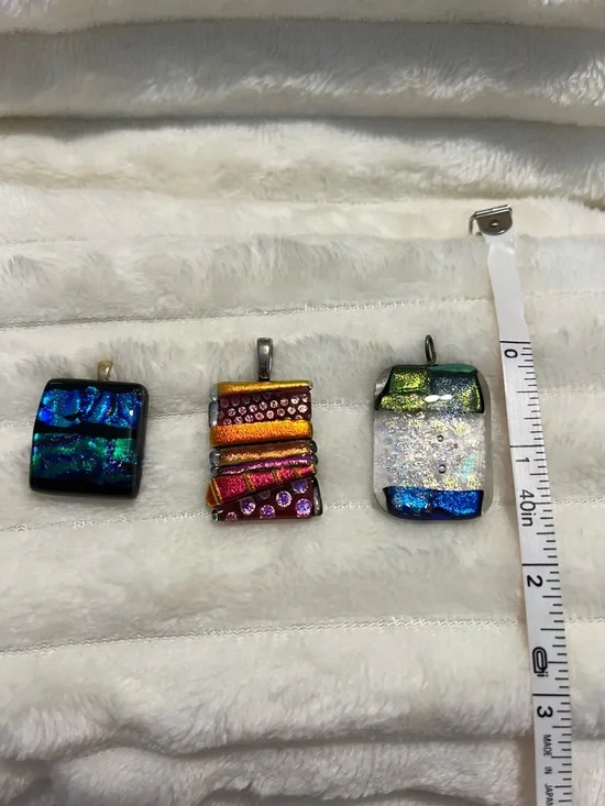 Handmade Dichroic Glass Pendants - Multicolor Set of 3 - Picture 2 of 4